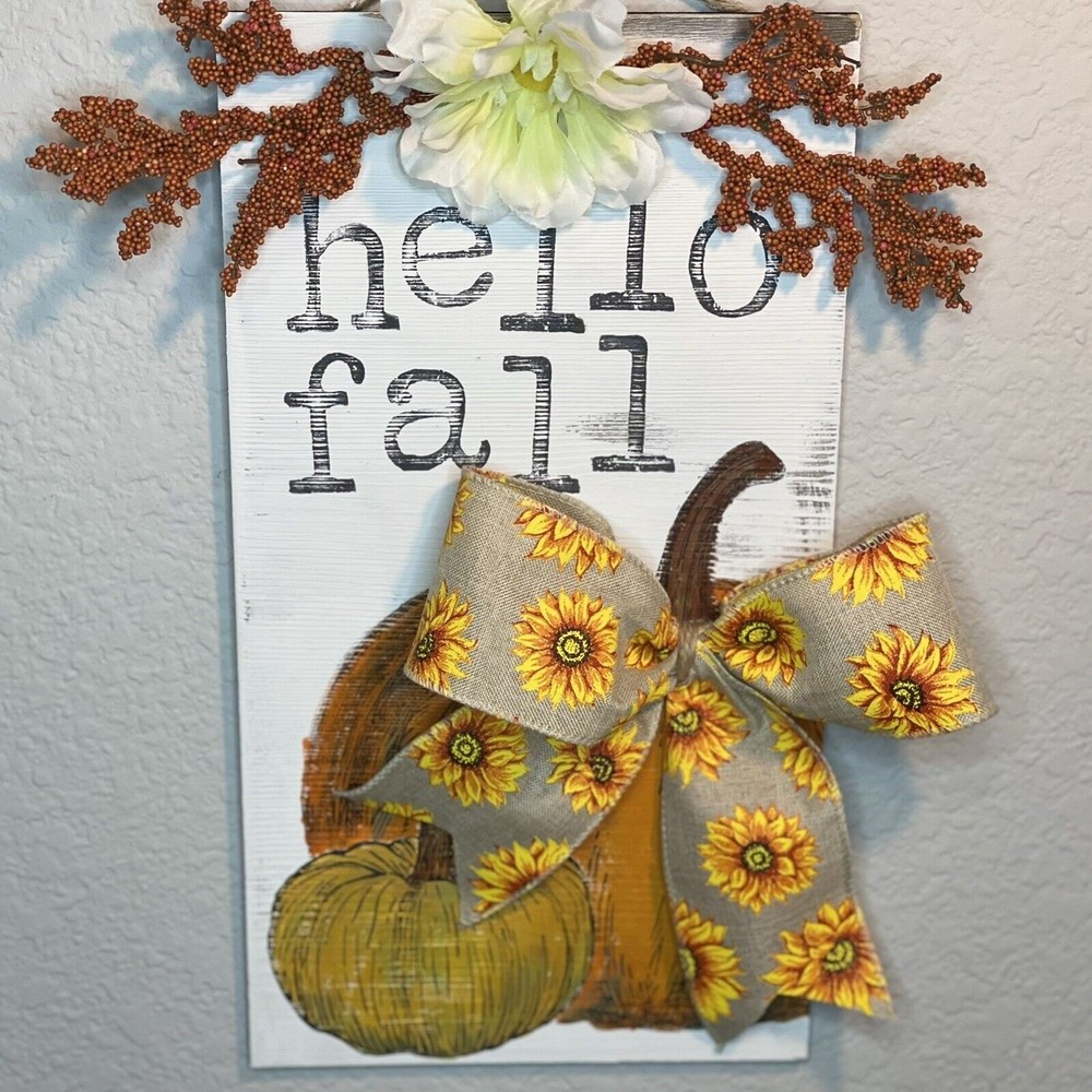 Hello Fall Door Sign 7” X 12” Maple Leaf Fall Door Decor Sign Farmhouse Autumn